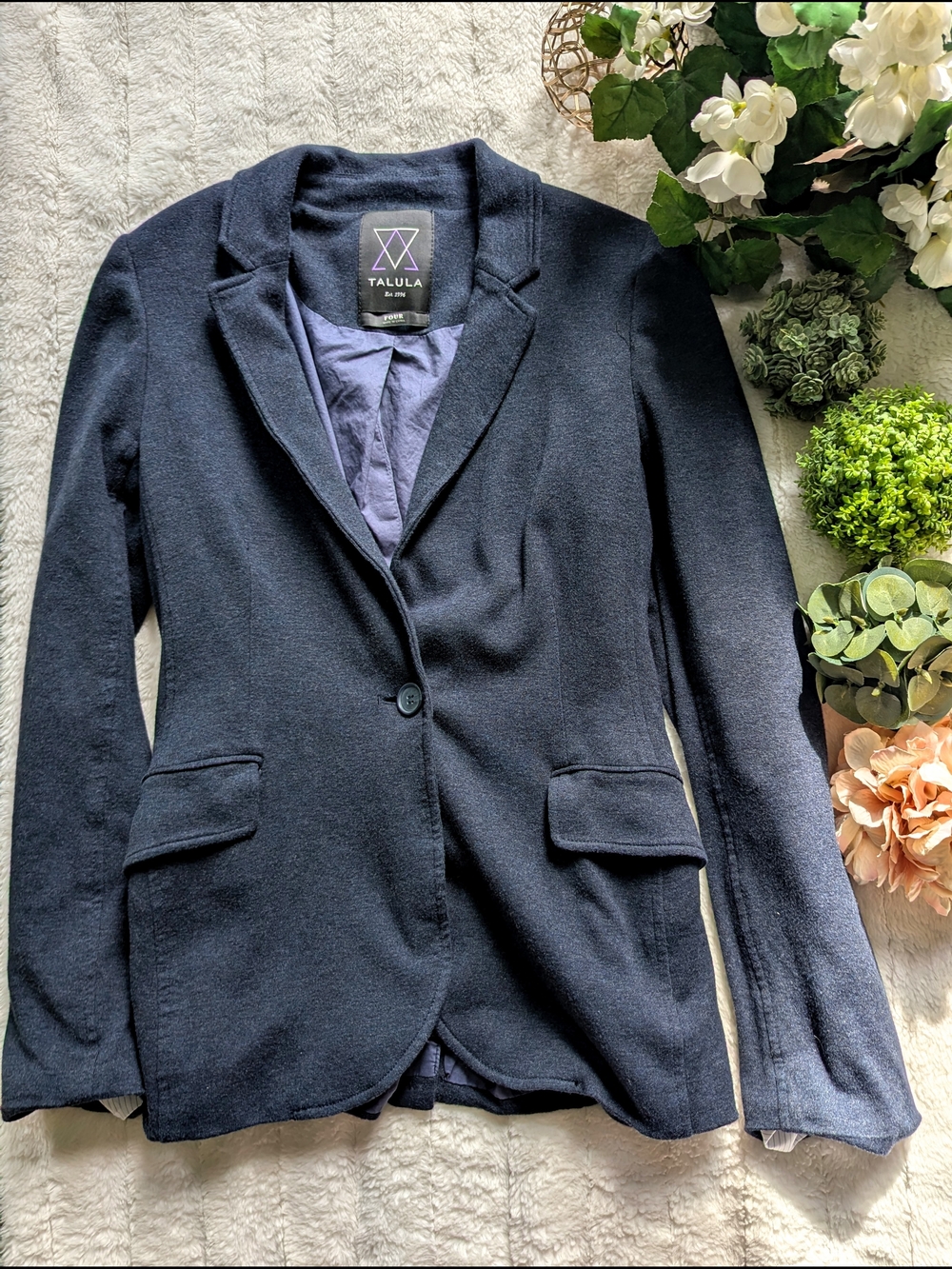 Talula (Aritzia) Pima Cotton Knit Blazer Navy Blue